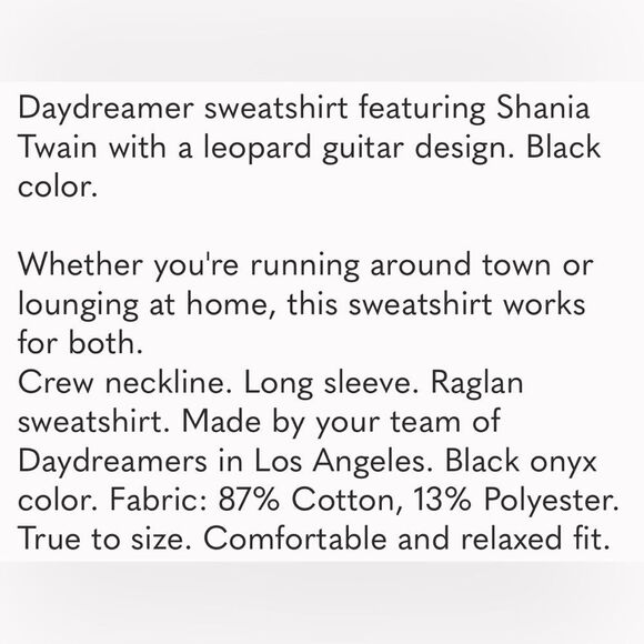 Daydreamer Shania Twain Leopard Guitar Sweatshirt size M NWT - Picture 5 of 7